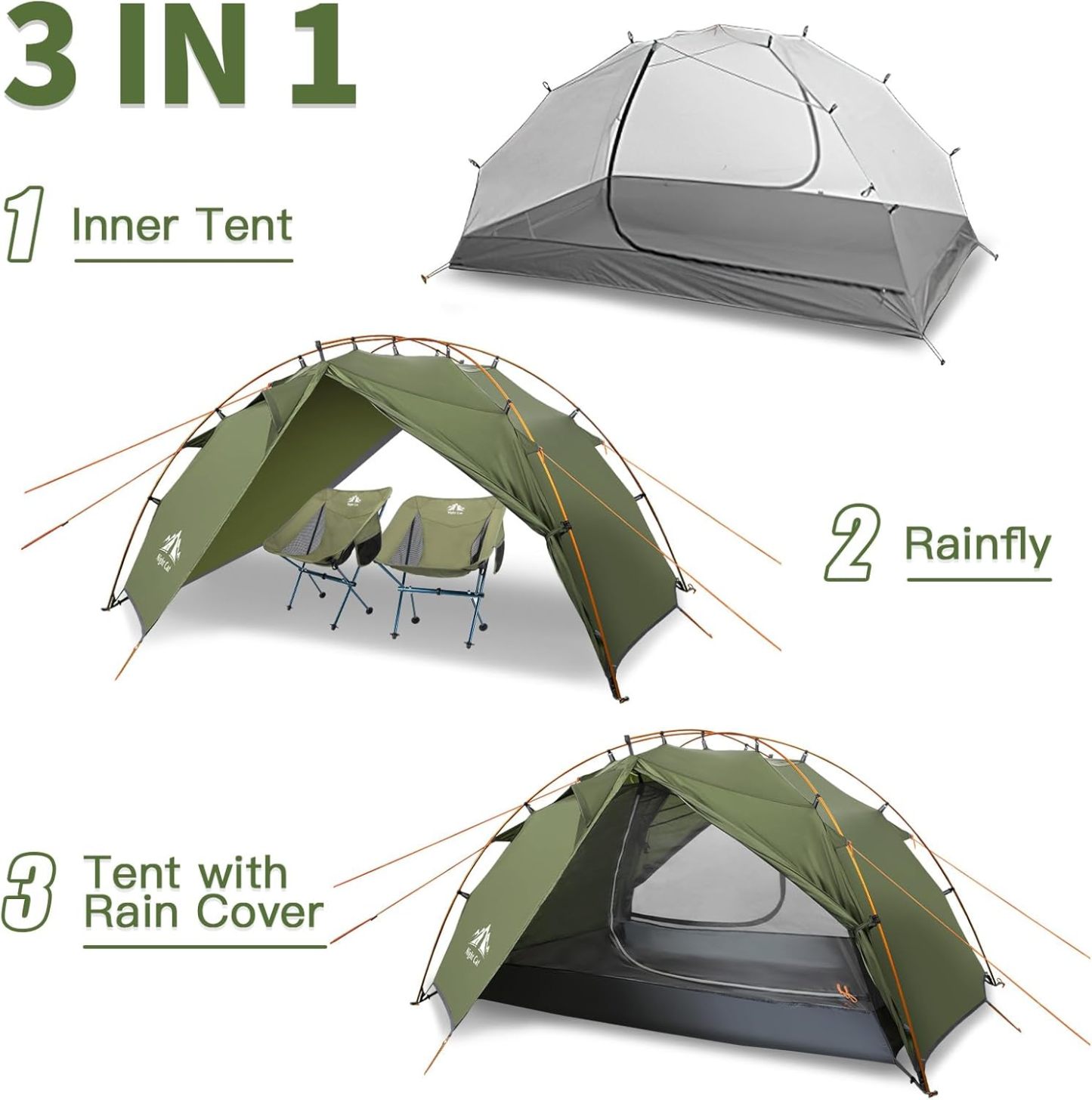 Night Cat Backpacking Tents 2 Persons with Separated Rainfly Aluminium Pole