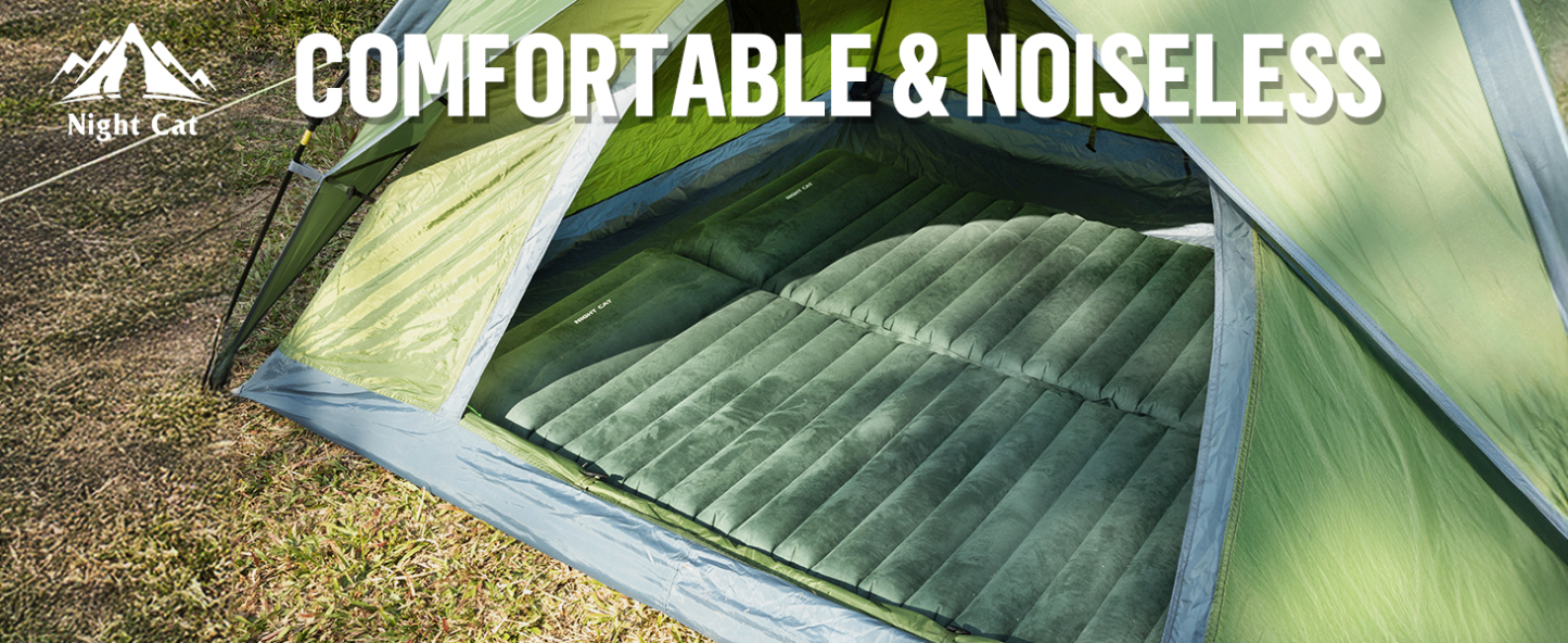 Night Cat Sleeping Pad for Camping - Ultralight Inflatable Sleeping Mat with Built-in Pillow & Foot Pump
