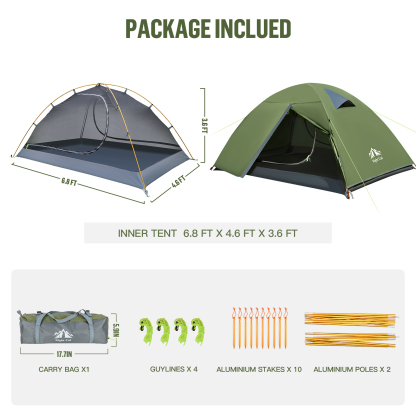 Night Cat Backpacking Tent 2 Persons with Aluminium Pole Double Layers Camping Tent Adults Rainproof Lightweight Easy Setup Two Doors Hiking Mountaineering 2.2x1.4m