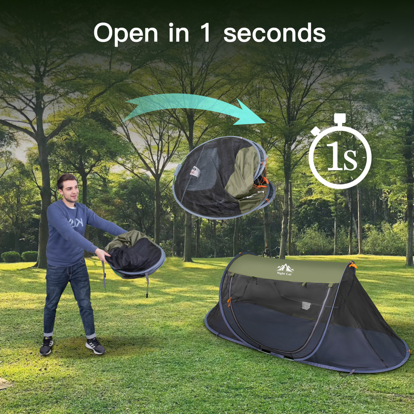 Night Cat Pop-up Mosquito Tent: 1 Person Camping Tent with Bug Screen Net Adults Kids Fits with Camping Cot (Exclueded)