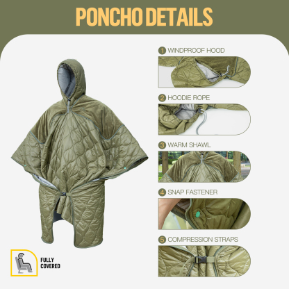 Night Cat Sleeping Bag for Camping - 4 in 1 Poncho for Adults Ultralight Wearable Quilt 3 Seasons Suitable for 1 Person