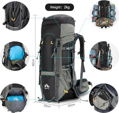 Night Cat Camping Backpacks 90L with Internal Frame Hiking Backpack