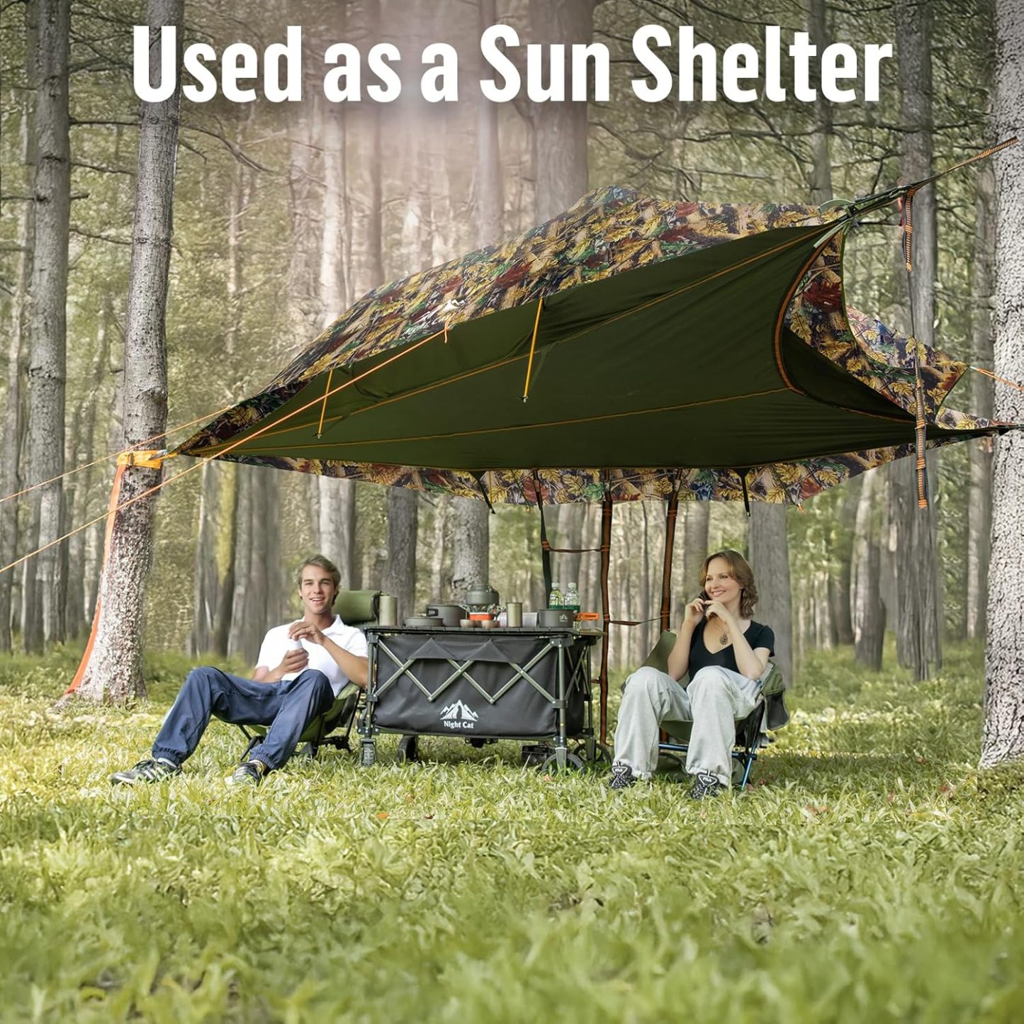 Night Cat Triangle Hammocks 2-Persons: Lay Flat 3 Point Hammock Tent with Bug Net Rainfly 13ft 440 LBS