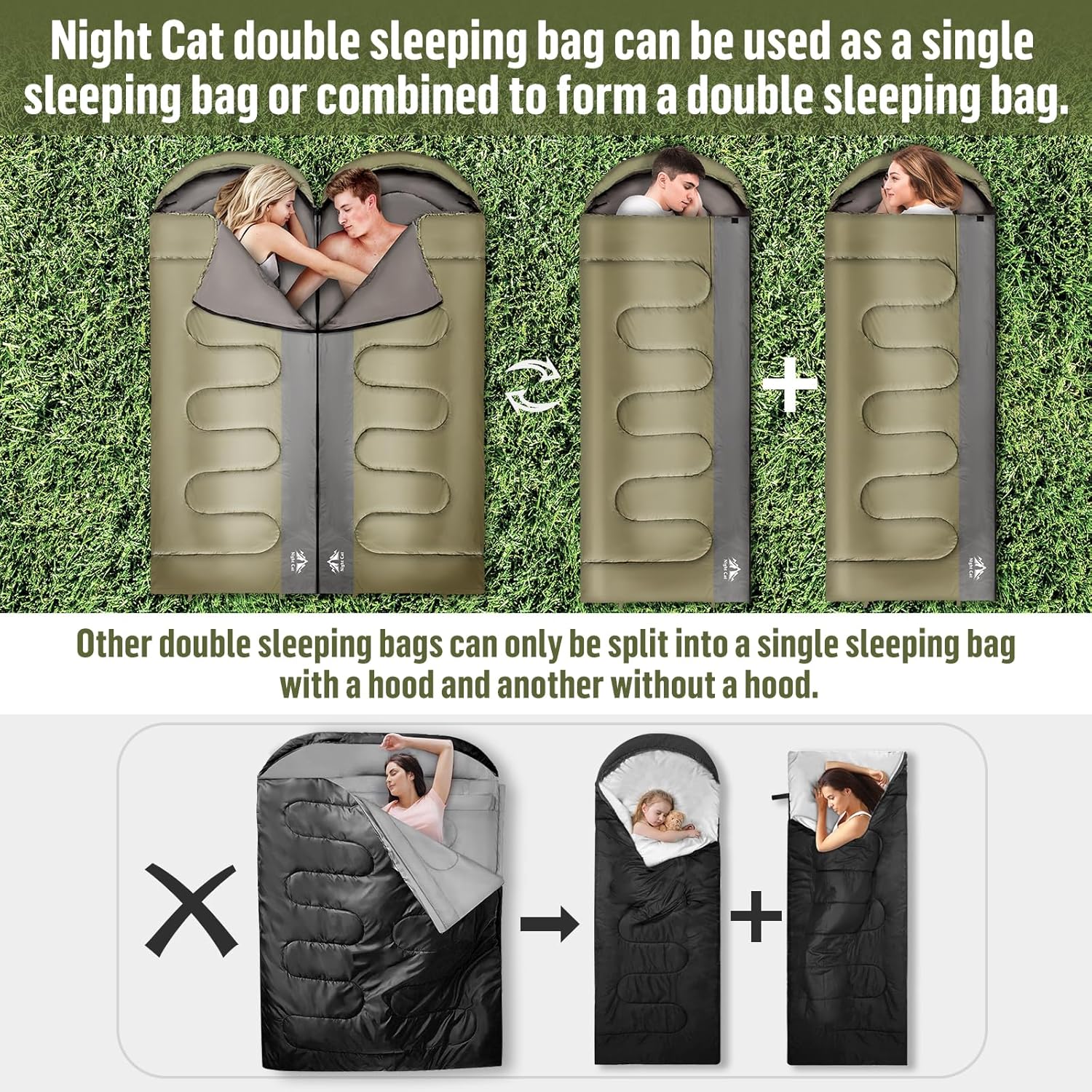 Double Sleeping Bag for Adults Kids - Lightweight 2 Person Sleeping Bag with Pillow, Waterproof Camping Two Person Sleeping Bag for Girls, Boys, Youth Zenbivy Double Bed | Double Sleeping Bags for Couples