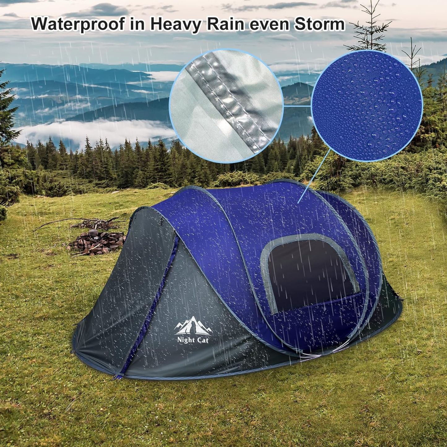 Night Cat Pop Up Tent 2 3 Person Waterproof Throwing Tent Breathable Easy Adjustment for Camping Hiking