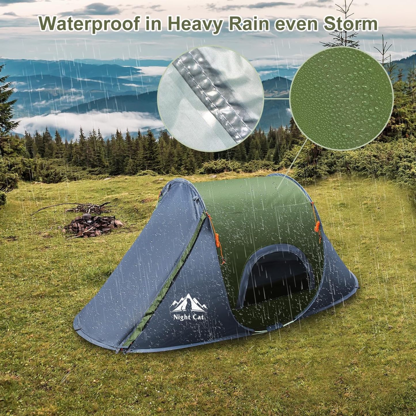 Night Cat Pop-up Camping Tent: 1 Person Tent Waterproof Instant Easy Setup Outdoor Tent