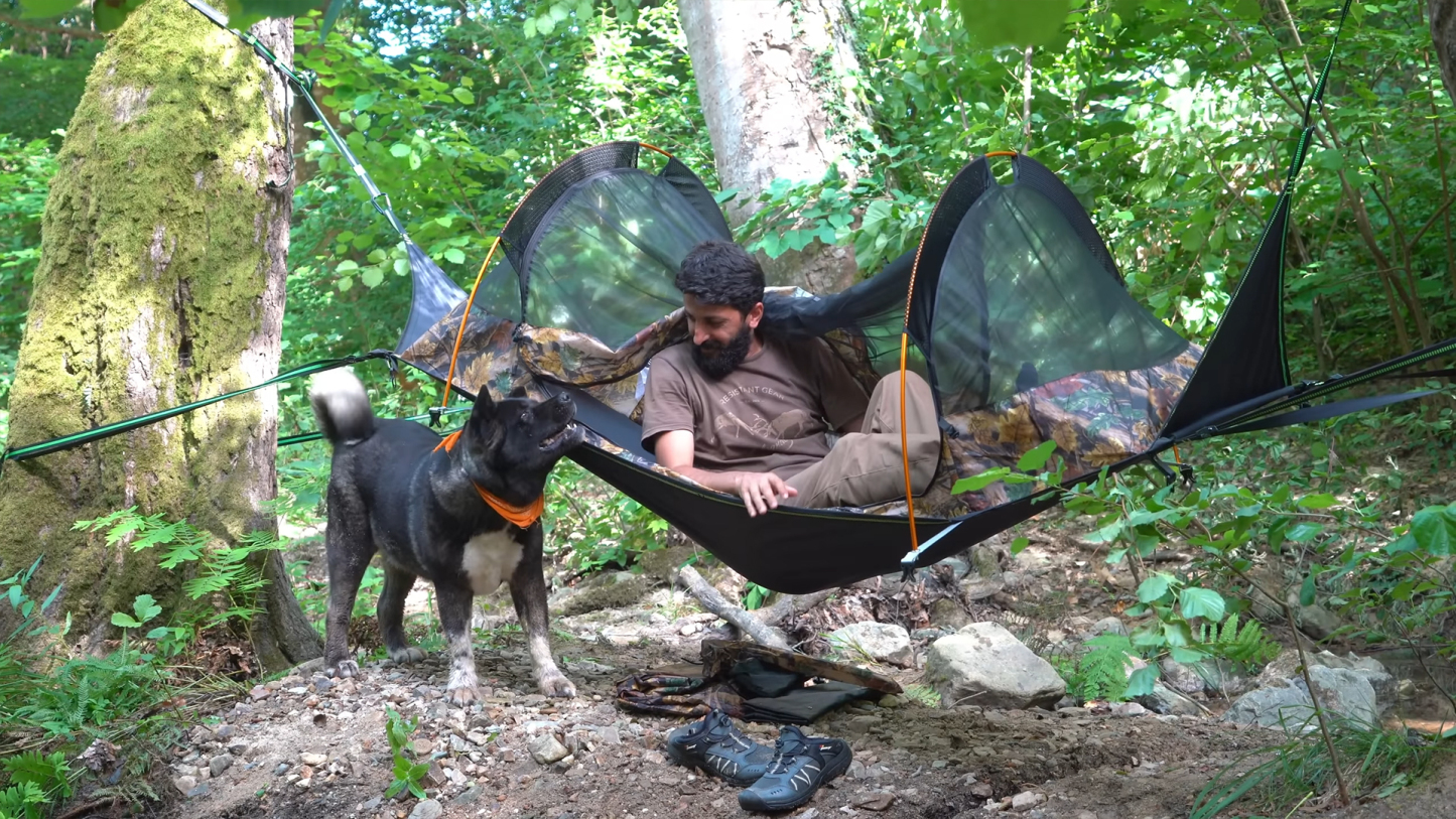 Night Cat Flat Lay Hammock Tent with Mosquito Net Waterproof Rainfly Storage Room for 1 Person Backpacking Hiking Camping Lightweight 440LBS 87x28x19in Army Green