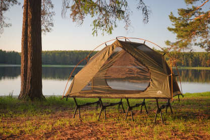 Night Cat 2-Person Cot Tent: Waterproof Vestibule Portable Tent Cot Combo for Outdoor Camping 87x51x40in 	51.1'' Width