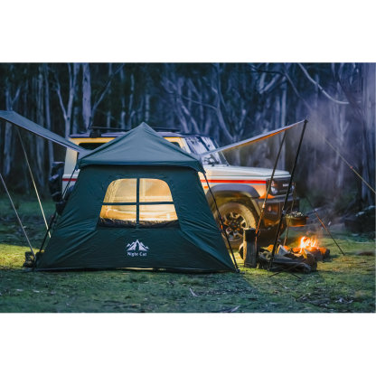 Night Cat Blackout Cabin Tent: 4 Person Pop Up Camping Tent with Vestibule & Rainfly Waterproof Instant Easy Setup Family Tent