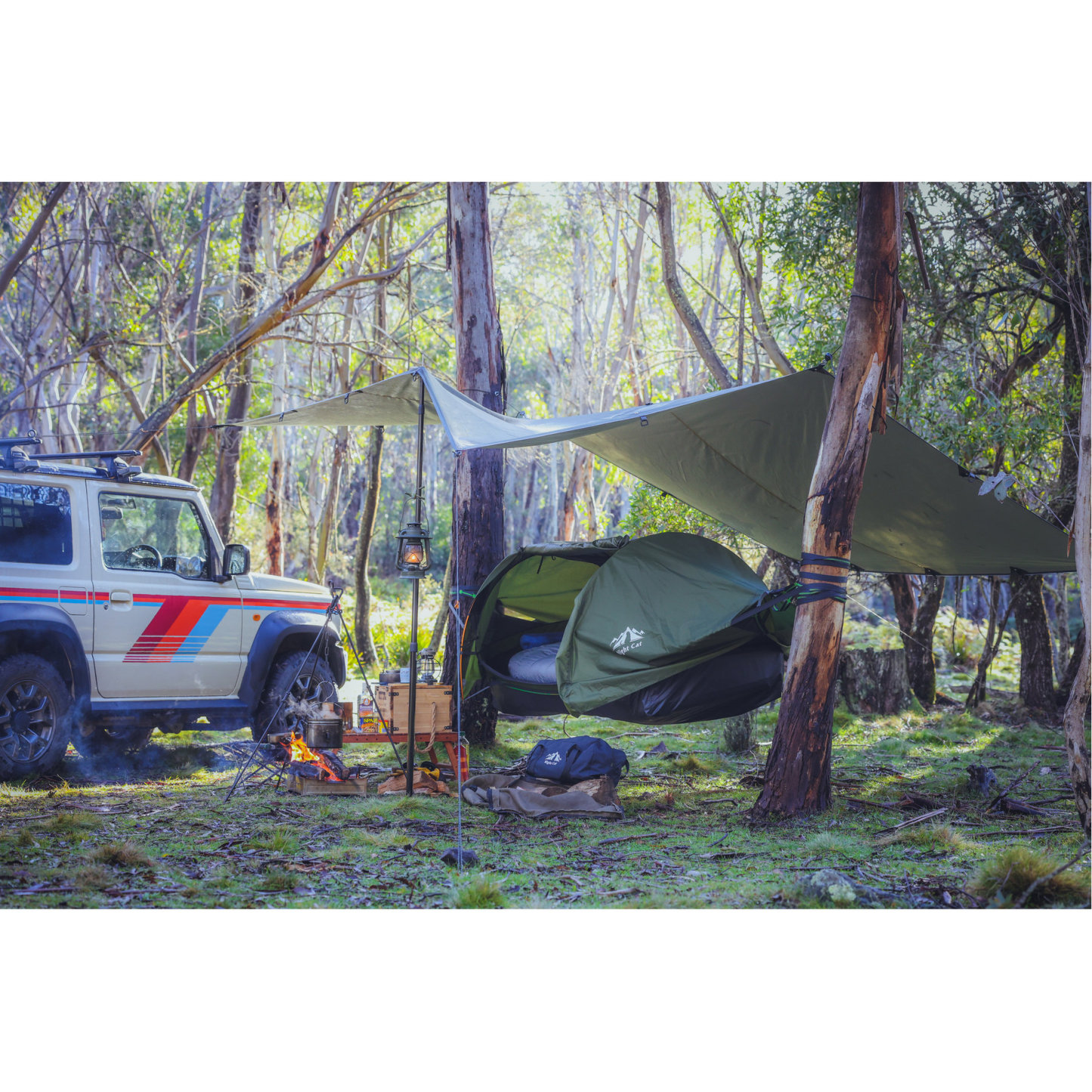 Night Cat Flat Lay Hammock Tent with Mosquito Net Waterproof Rainfly for 1 Person Backpacking Hiking Camping Lightweight 330LBS 87x28x19in with sleeping pad