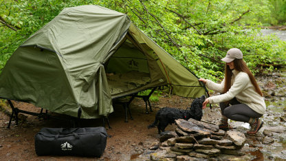 Night Cat 2-Person Cot Tent: Waterproof Vestibule Portable Tent Cot Combo for Outdoor Camping 87x51x40in 	51.1'' Width