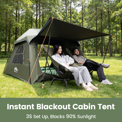 Night Cat Blackout Cabin Tent: 4 Person Pop Up Camping Tent with Vestibule & Rainfly Waterproof Instant Easy Setup Family Tent