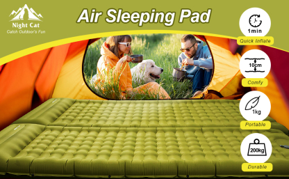 Night Cat Inflatable Sleeping Pads Mat Bed with Pillow Foot Pump for Camping Backpacking Hiking Ultra-Light Compact Comfortable Extendable 77"x26"