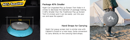 Night Cat Pop-up Mosquito Tent: 1 Person Camping Tent with Bug Screen Net Adults Kids Fits with Camping Cot (Exclueded)