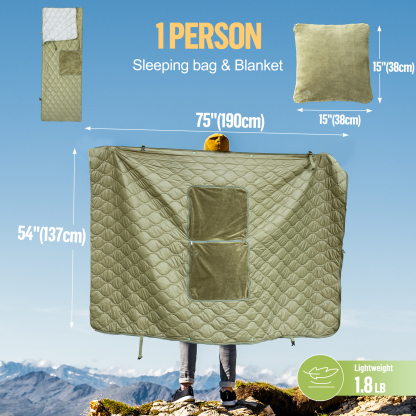 Night Cat Sleeping Bag for Camping - 4 in 1 Poncho for Adults Ultralight Wearable Quilt 3 Seasons Suitable for 1 Person