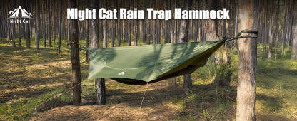 Night Cat Camping Hammock Tent: Lightweight Portable 4 in 1 Hammock with Rain Tarp and Mosquito Net for Hiking Jungle Outdoor