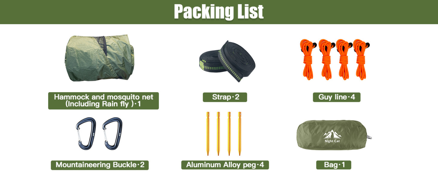 Night Cat Camping Hammock Tent: Lightweight Portable 4 in 1 Hammock with Rain Tarp and Mosquito Net for Hiking Jungle Outdoor