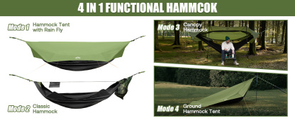 Night Cat Camping Hammock Tent: Lightweight Portable 4 in 1 Hammock with Rain Tarp and Mosquito Net for Hiking Jungle Outdoor