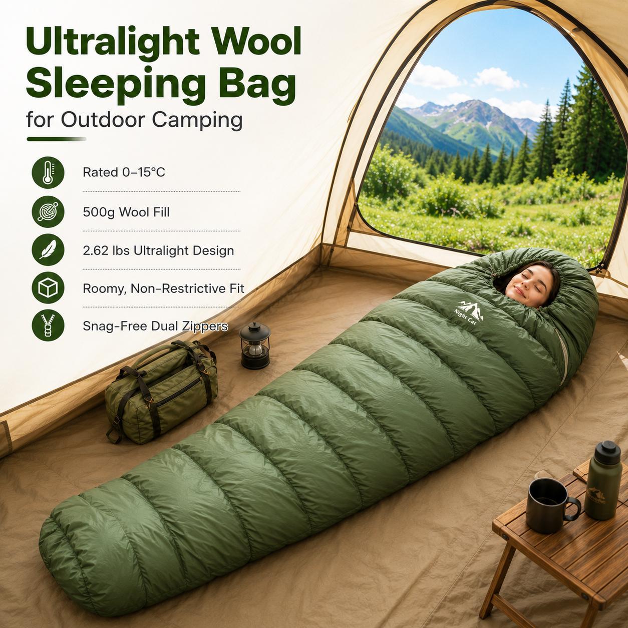 Night Cat Down Sleeping Bag: 600 Fill Power Duck Down Lightweight Mummy Sleeping Bag for Adults Backpacking Camping Hiking