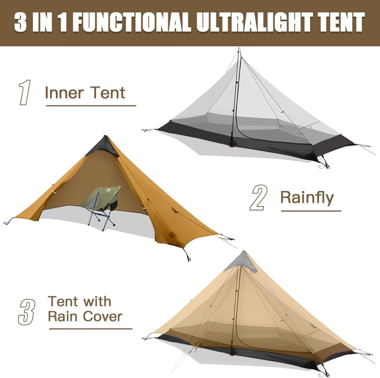 Night Cat Ultralight Tent with Collapsible Trekking Pole for Professional Backpacker Hiker