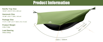 Night Cat Camping Hammock Tent: Lightweight Portable 4 in 1 Hammock with Rain Tarp and Mosquito Net for Hiking Jungle Outdoor