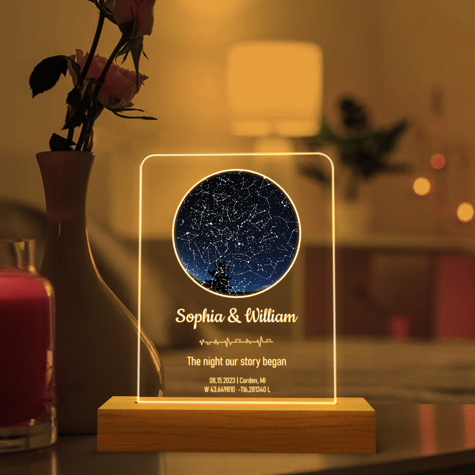 Custom star map by date night light