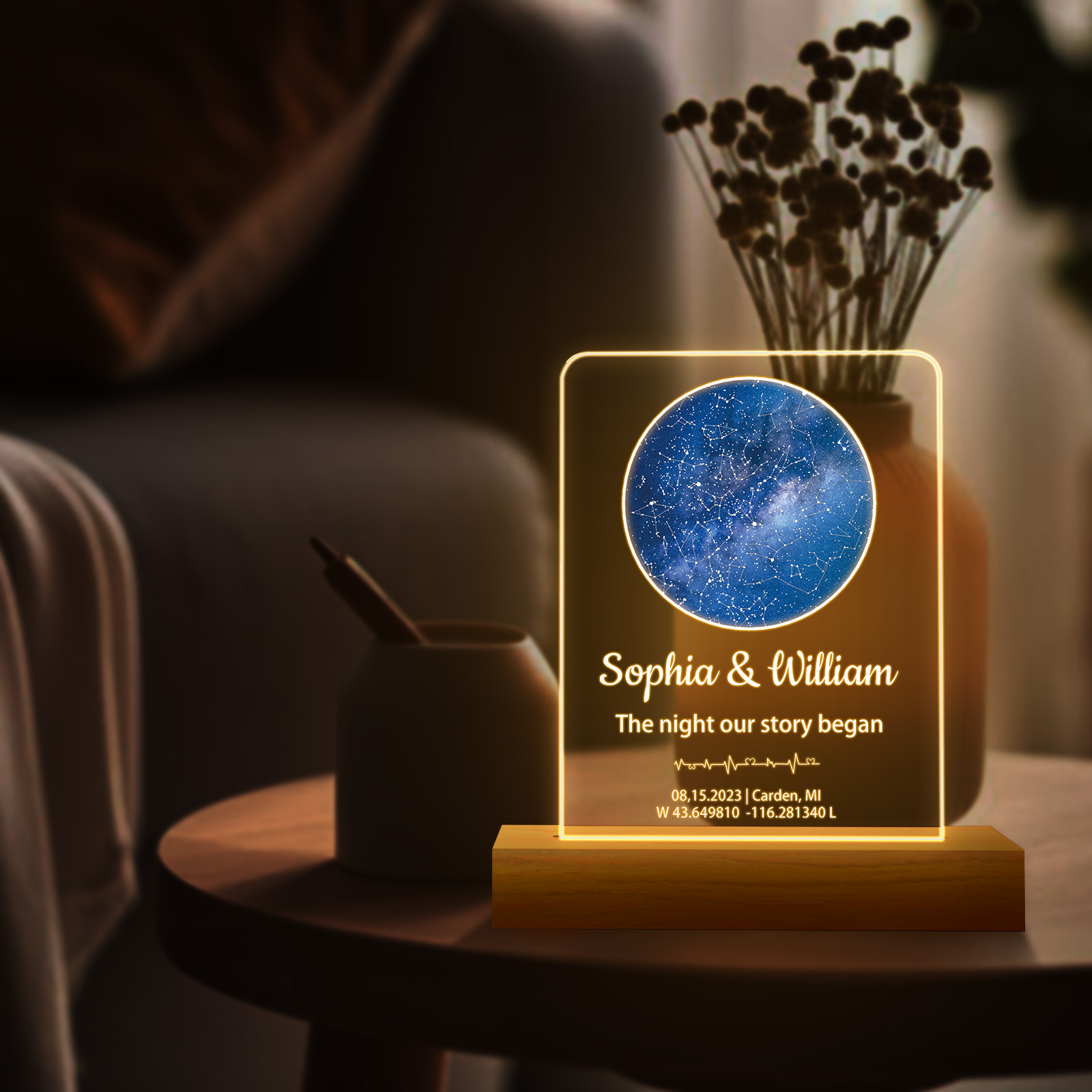 Custom star map by date night light