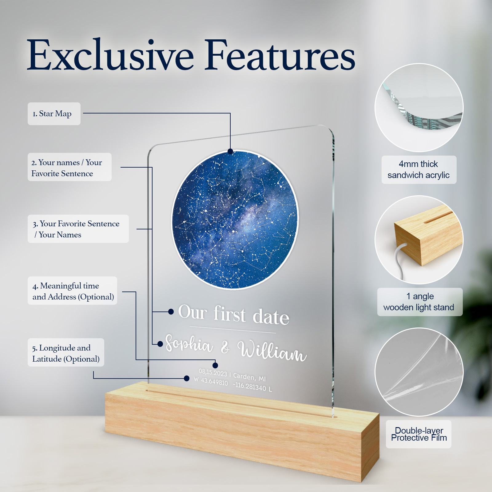 Custom star map by date night light