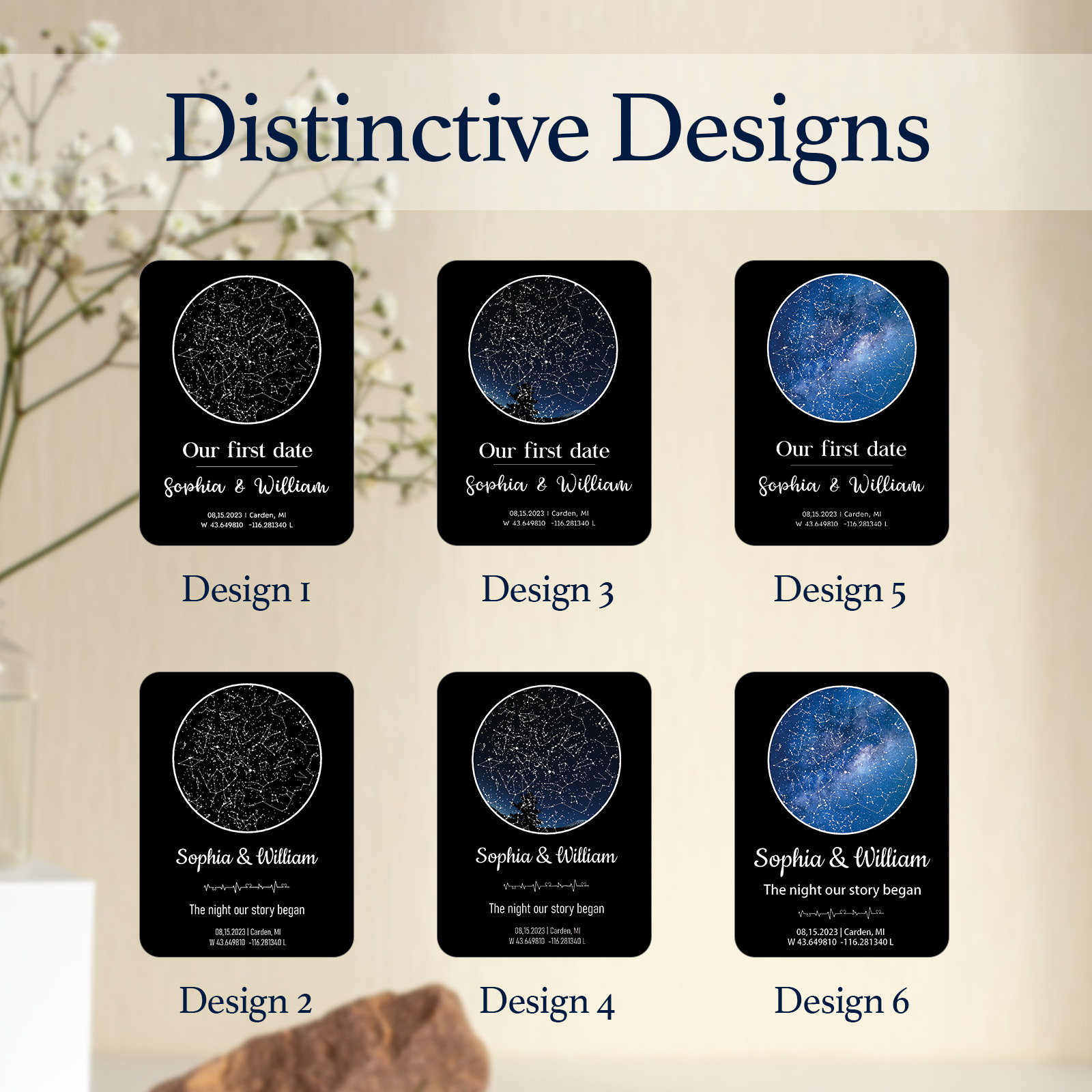 Custom star map by date night light