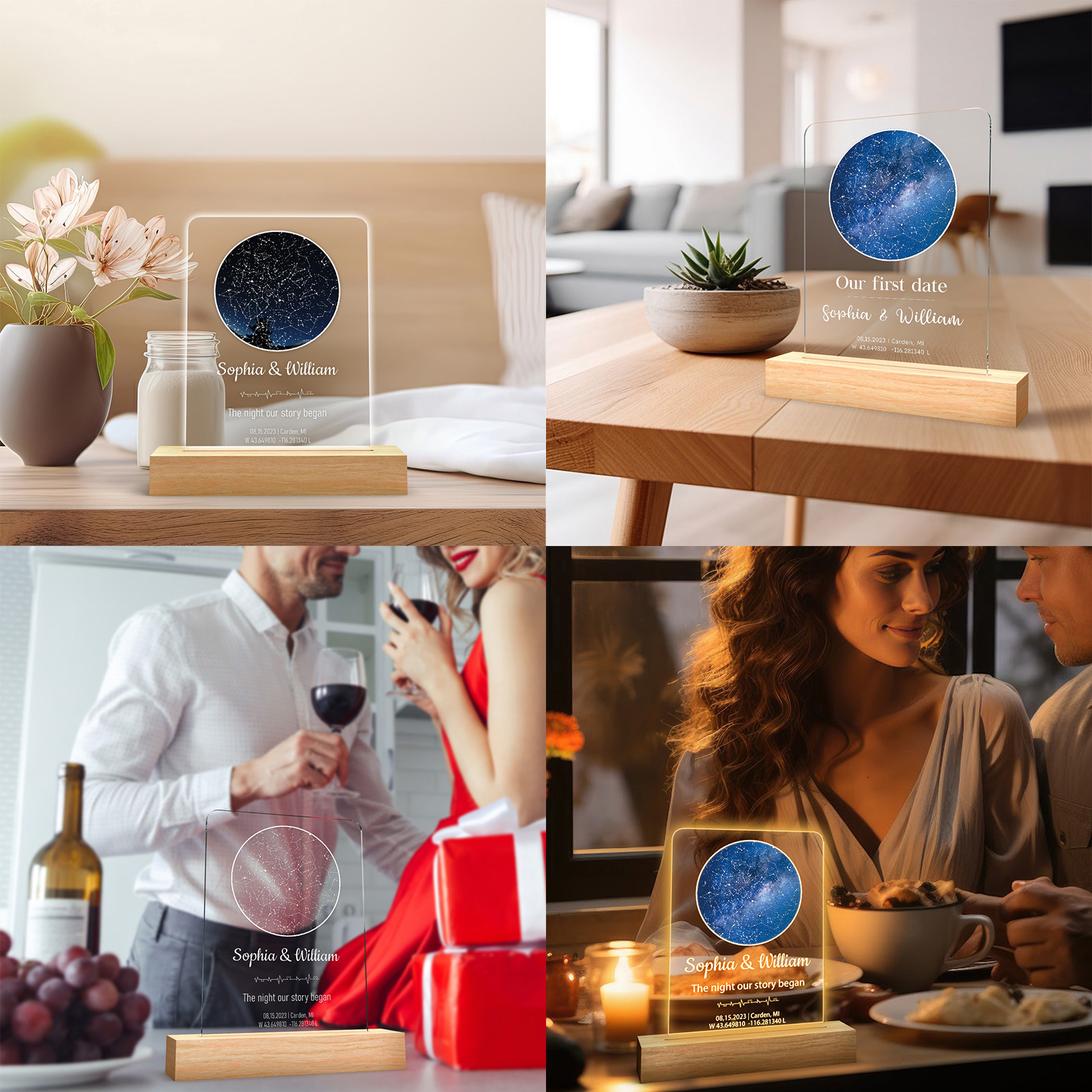 Custom star map by date night light