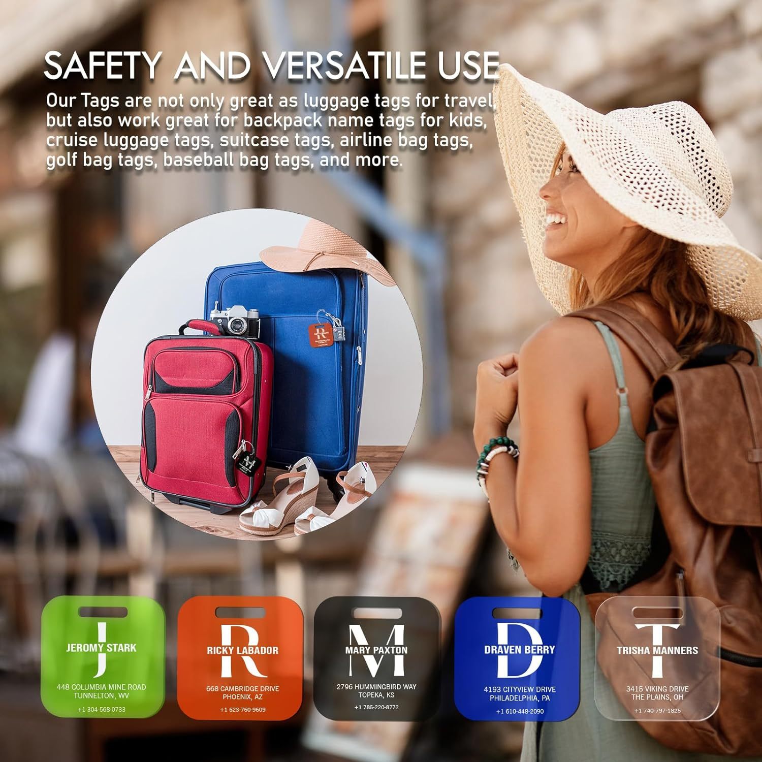 Personalized Travel Luggage Tags For Suitcases - Initial with Text