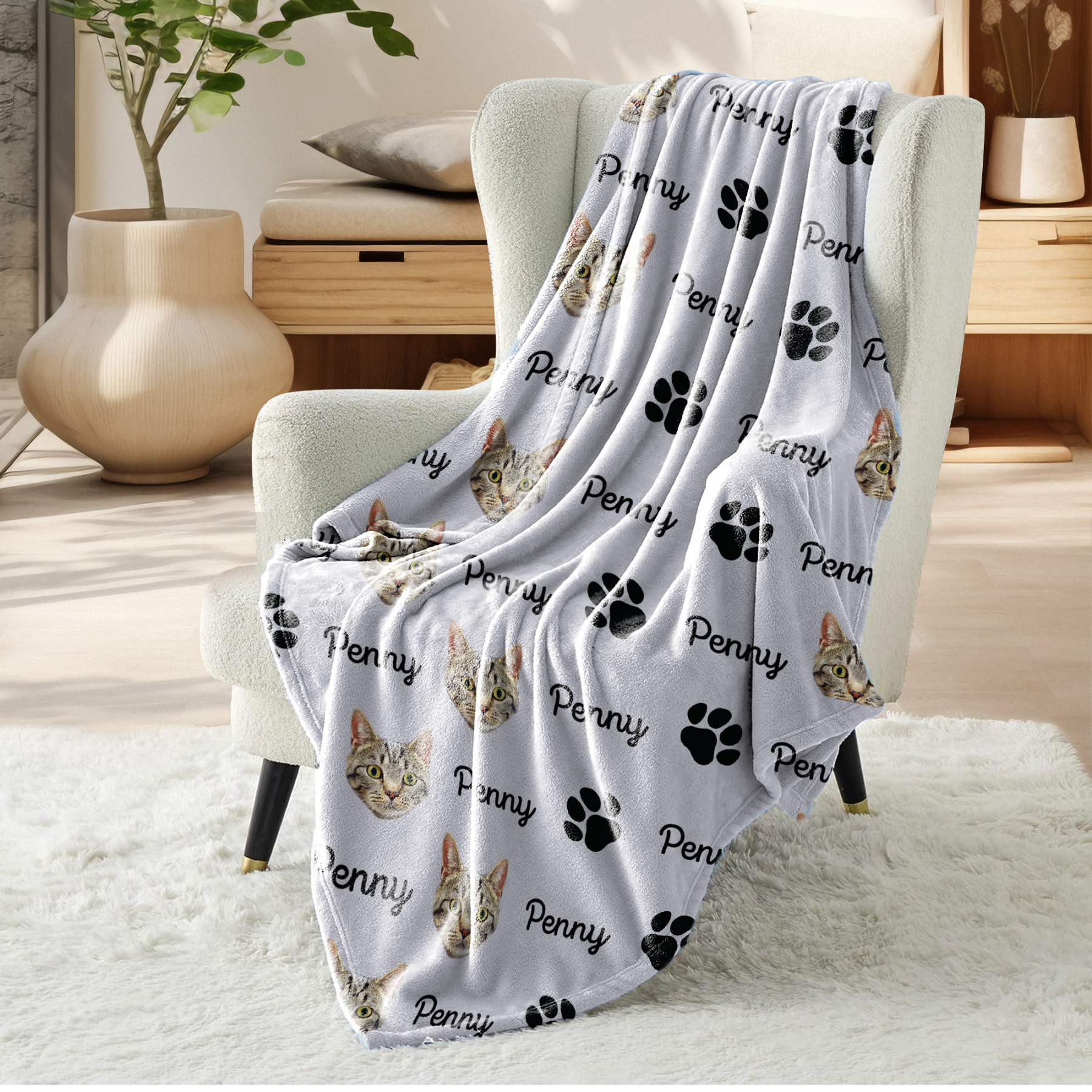 Custom Dog Blanket with Name and Paw Print