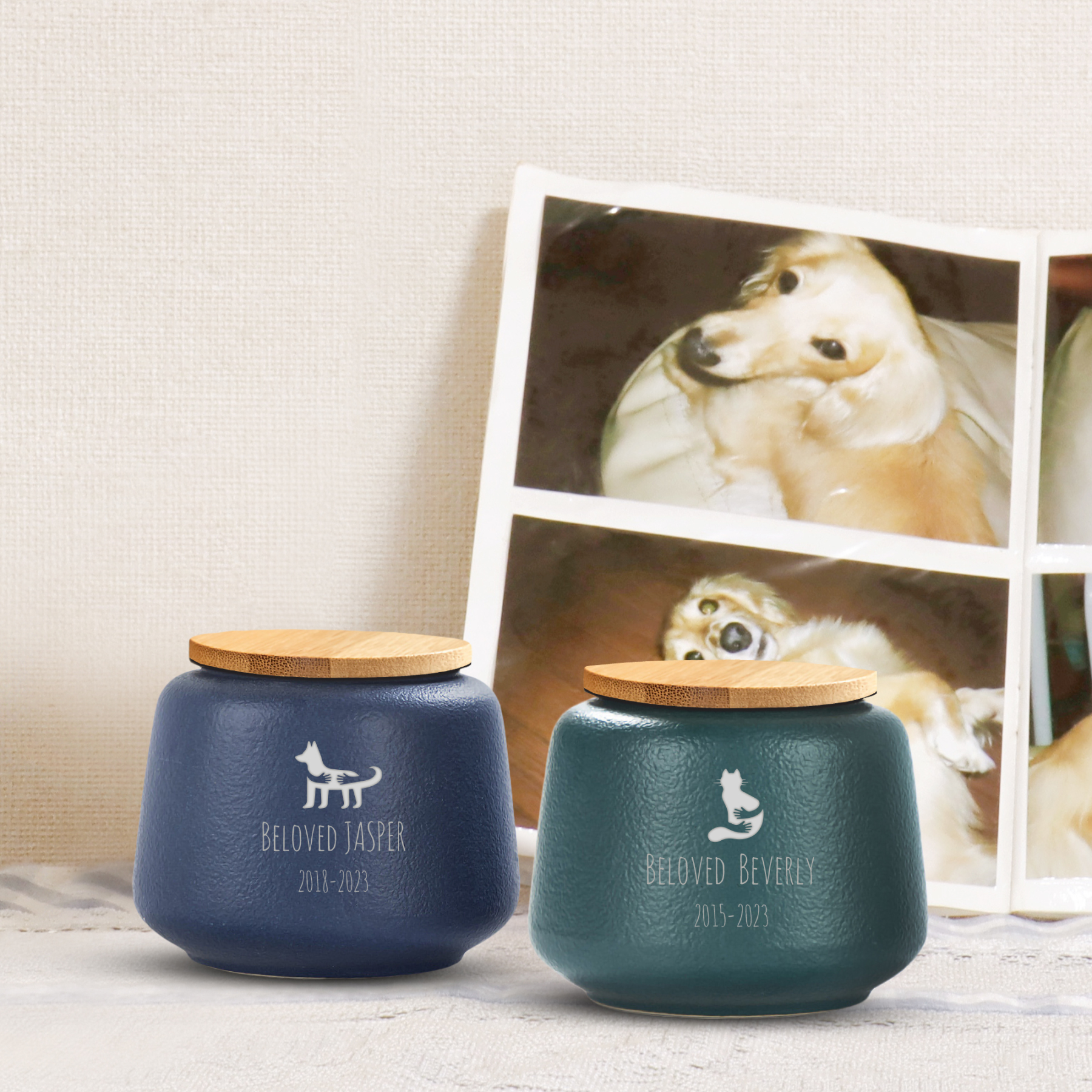 Custom Pet Paw Urn Cat with Name and Date