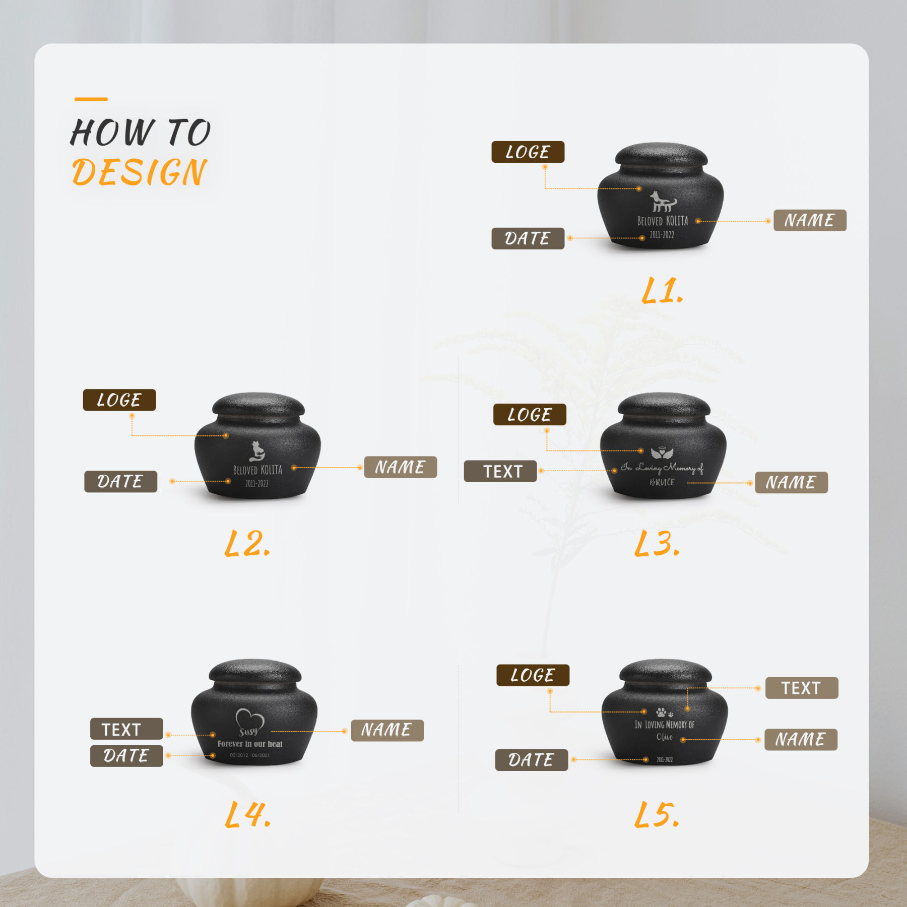 Custom Pet Paw Urn Cat with Name and Date