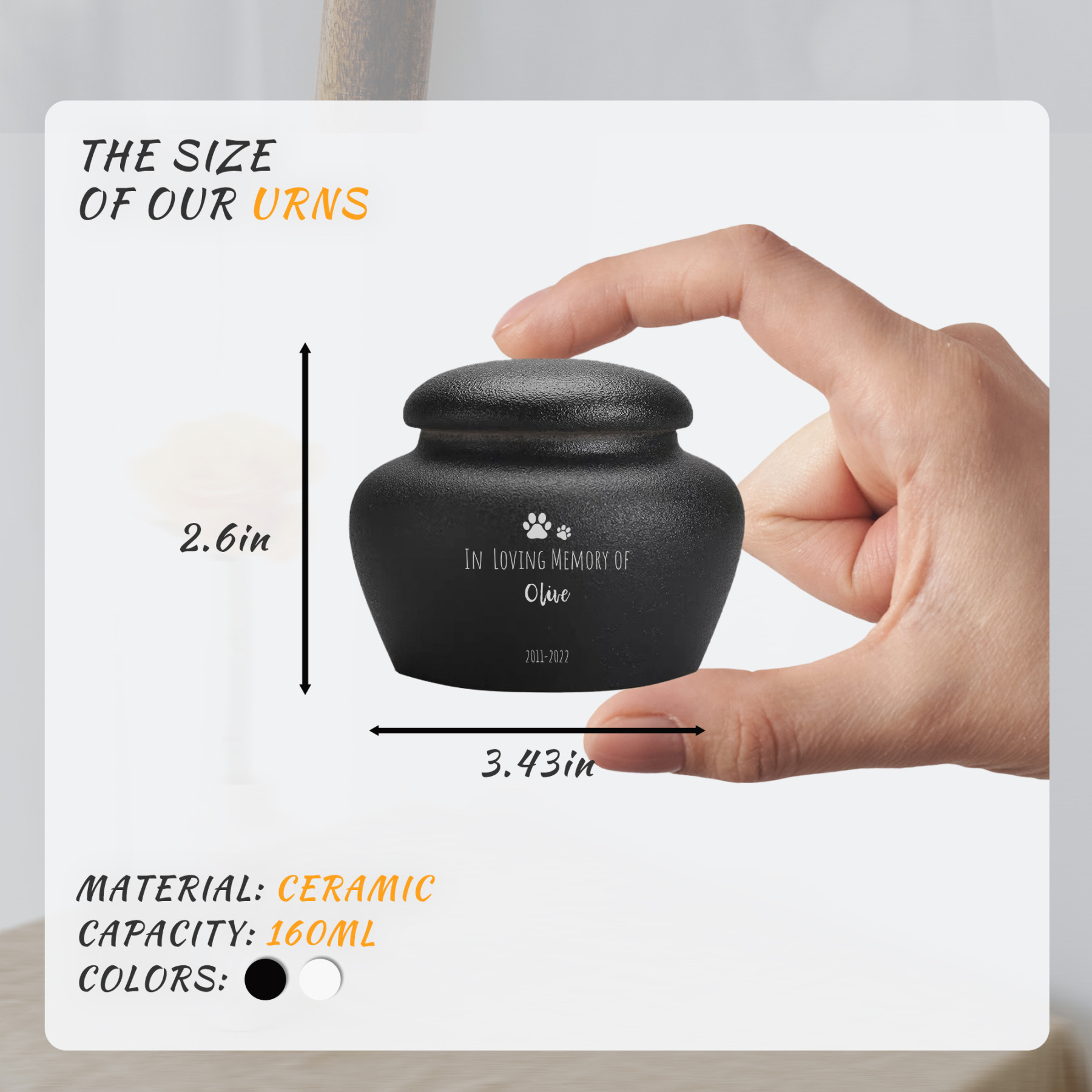 Custom Pet Paw Urn Cat with Name and Date