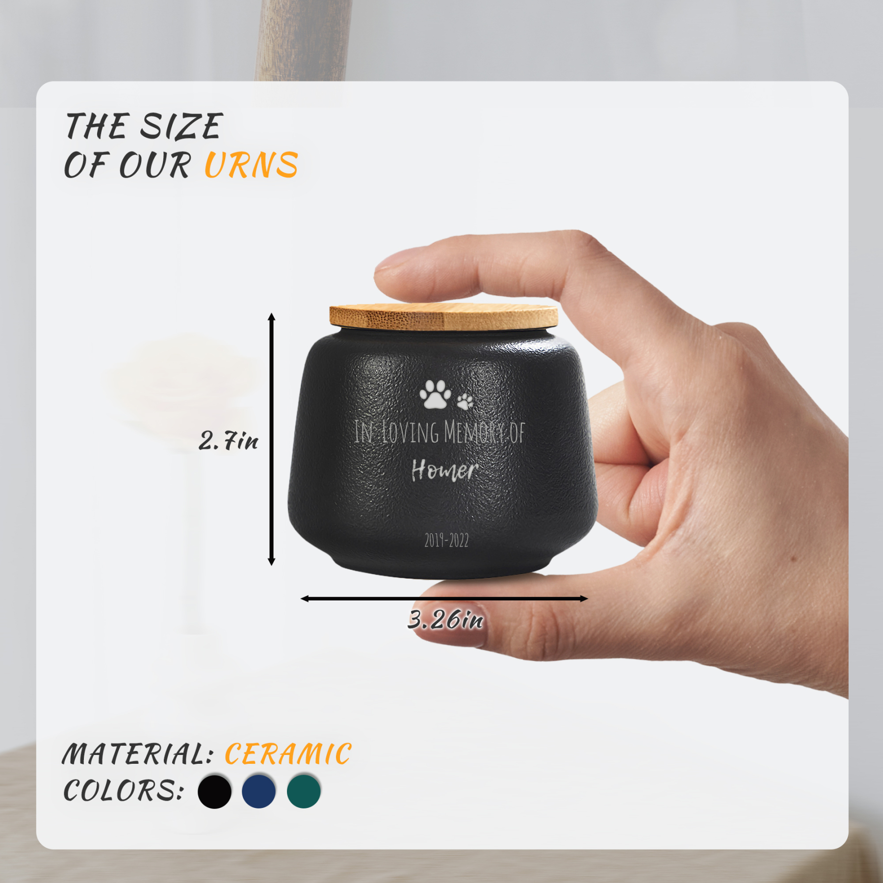 Custom Pet Paw Urn Cat with Name and Date