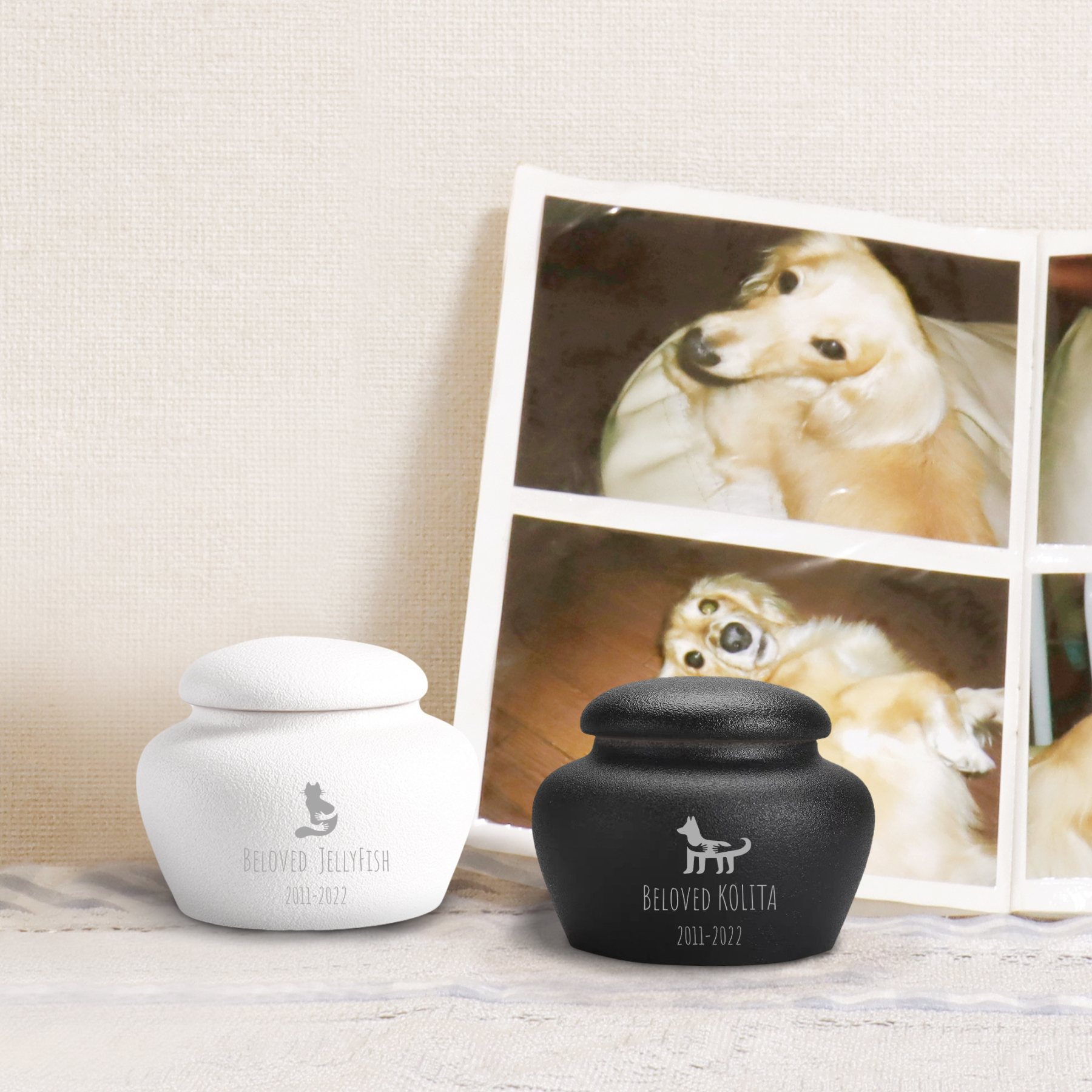 Custom Pet Paw Urn Cat with Name and Date