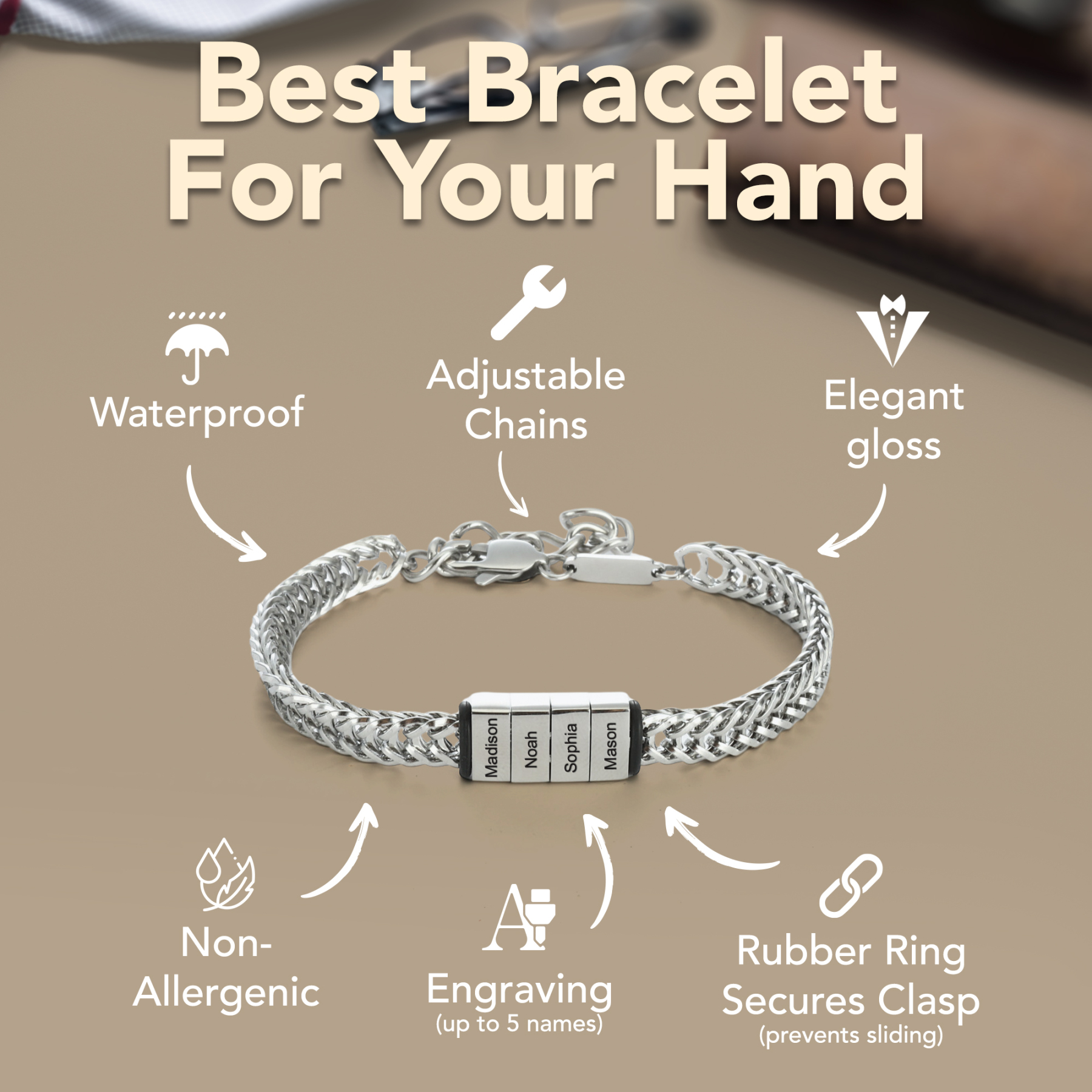 Personalized Mens Bracelet Engraved with Name