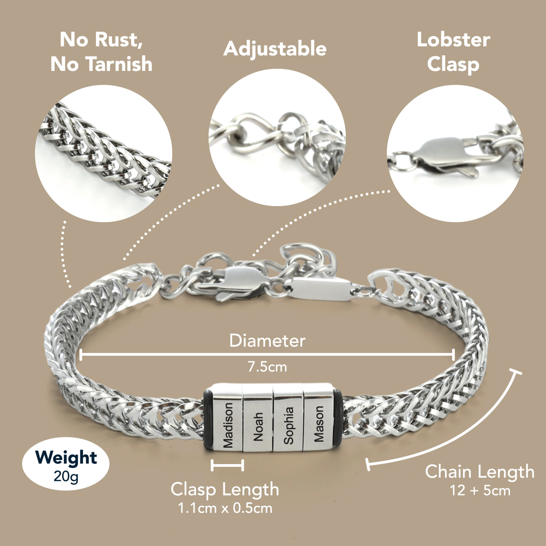 Personalized Mens Bracelet Engraved with Name