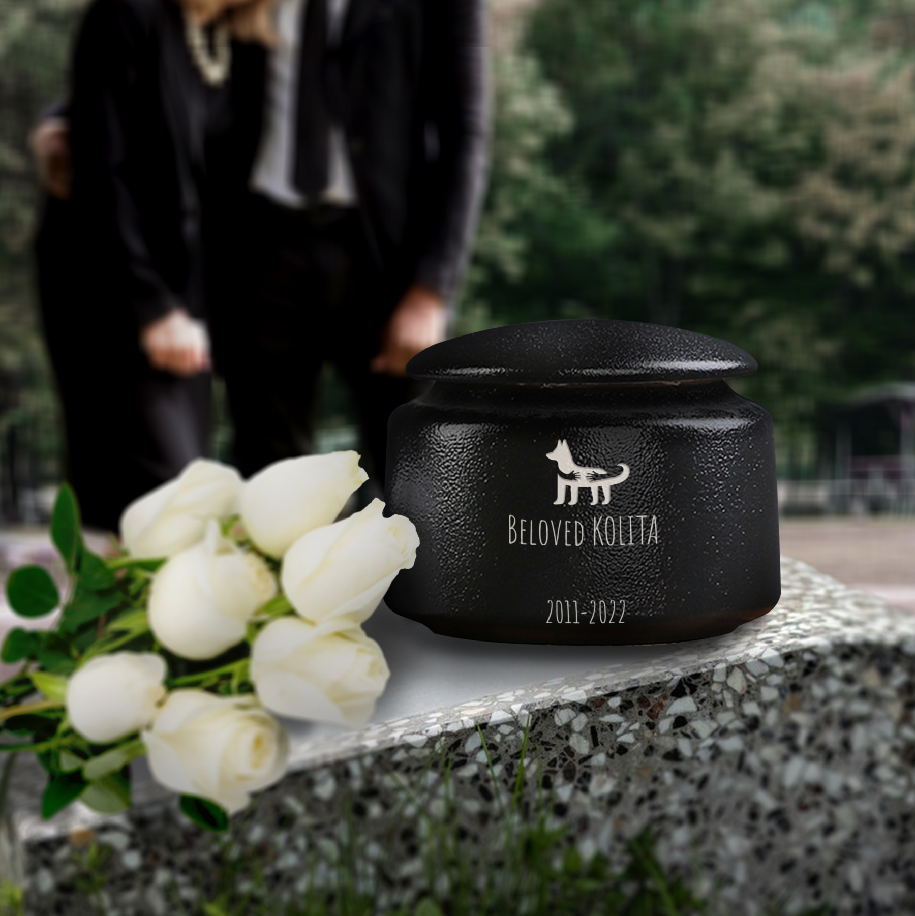 Custom Pet Urn with Engraved Name - Rounded style