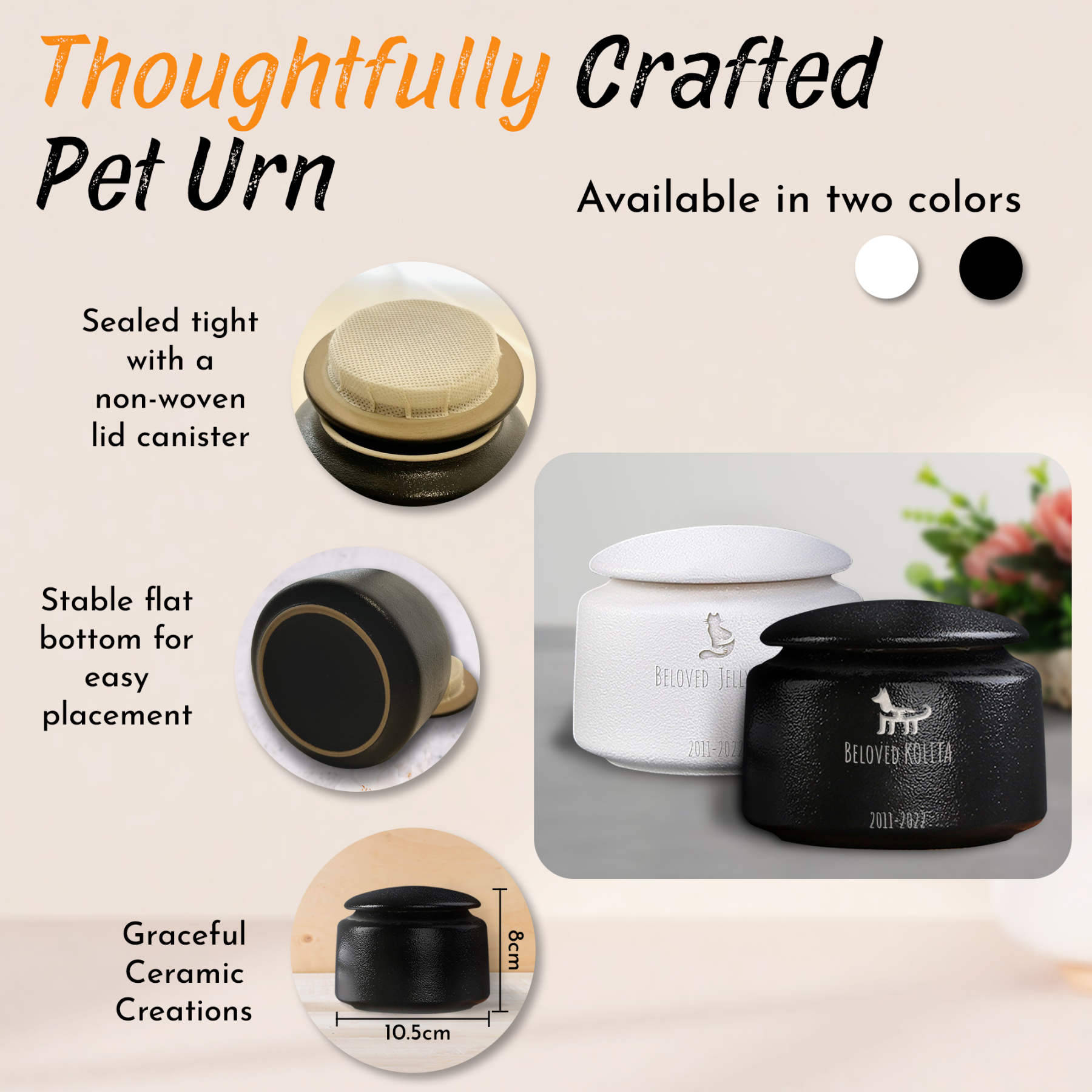 Custom Pet Urn with Engraved Name - Rounded style