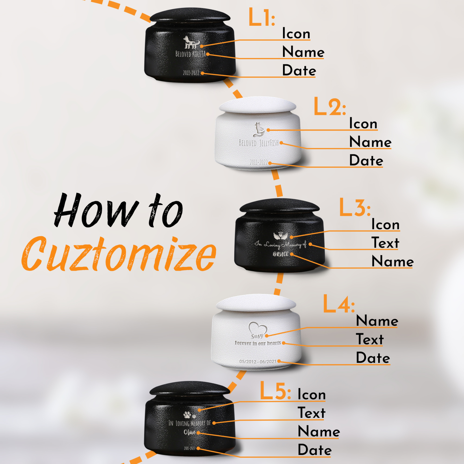 Custom Pet Urn with Engraved Name - Rounded style