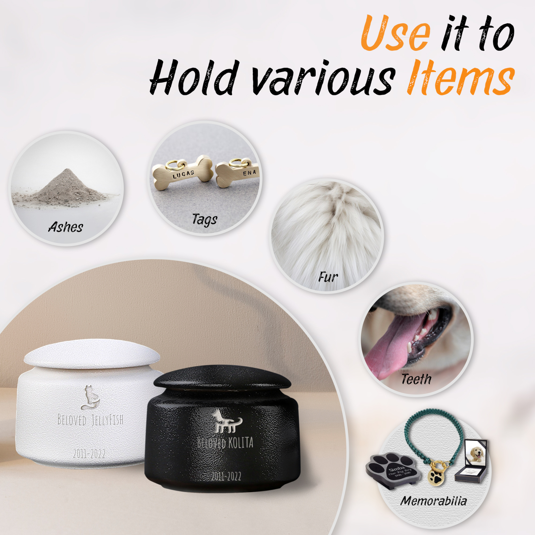 Custom Pet Urn with Engraved Name - Rounded style