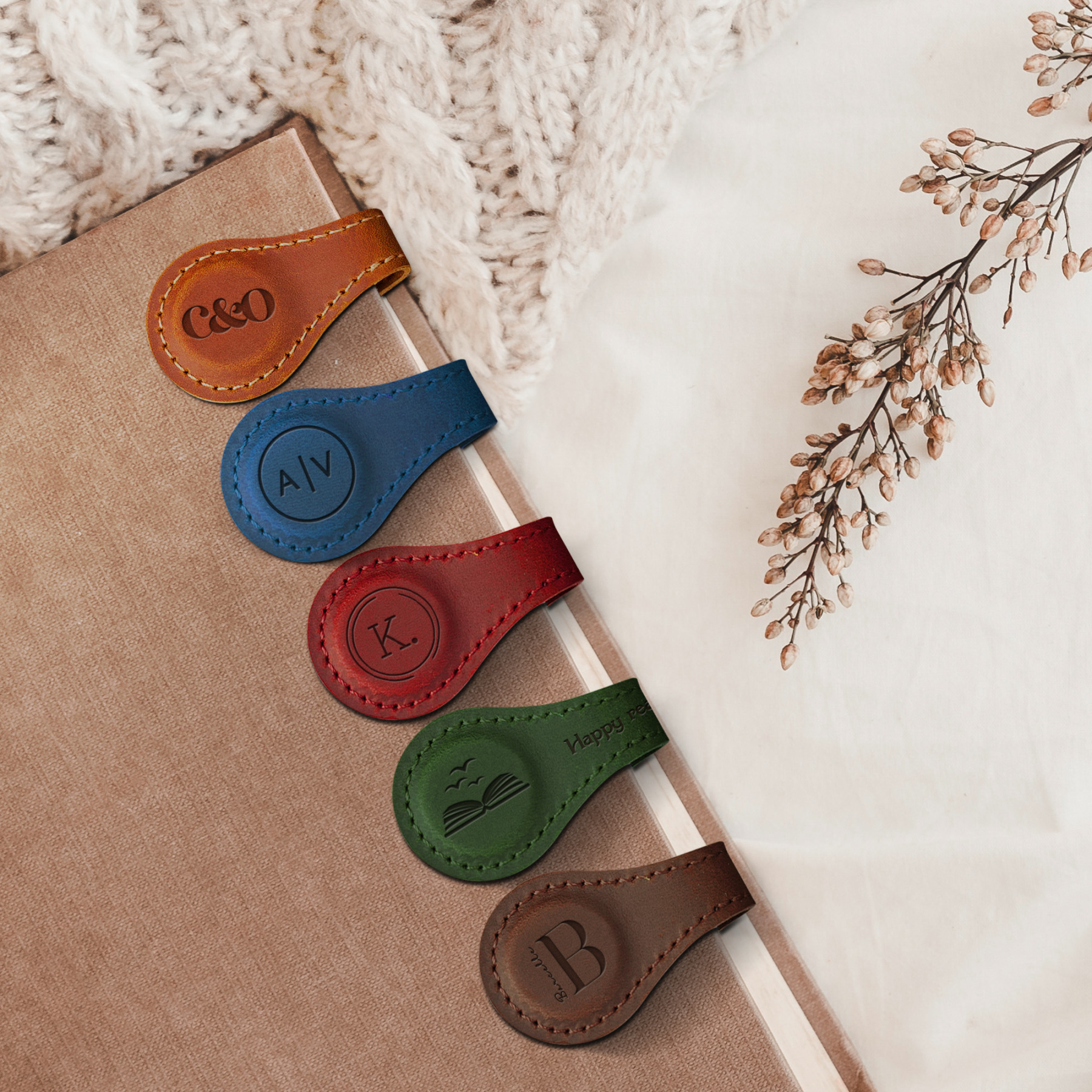 Custom Leather Magnetic Bookmark with Initials