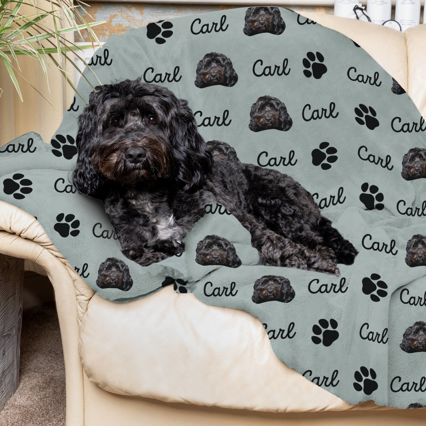 Custom Dog Blanket with Name and Paw Print