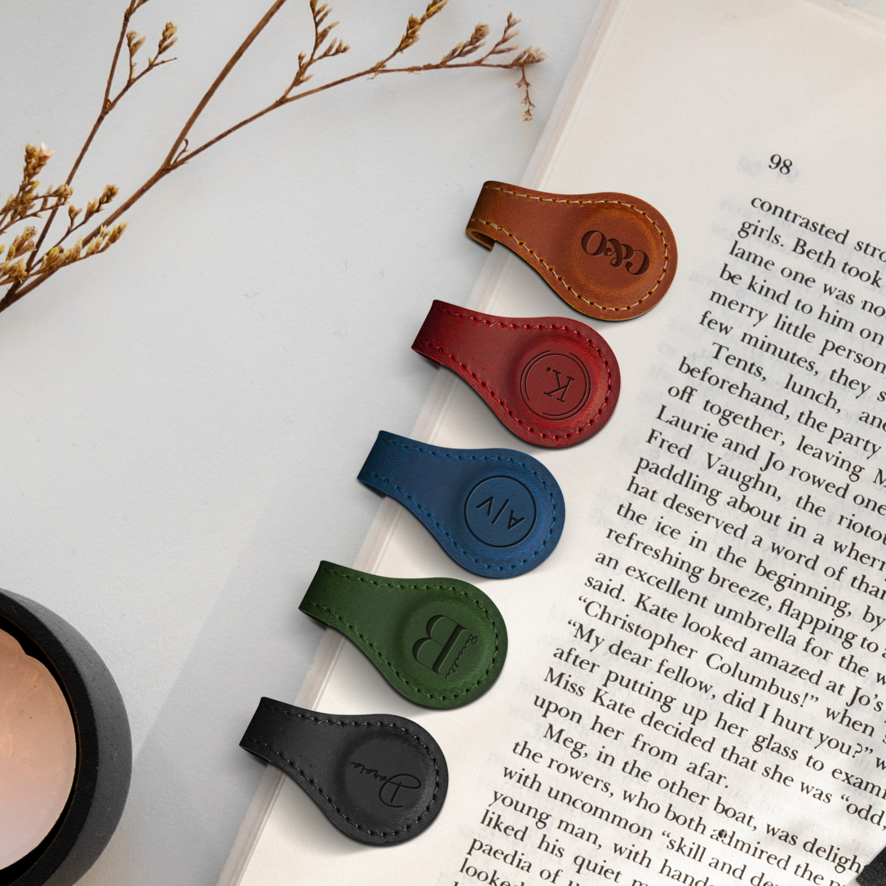 Custom Leather Magnetic Bookmark with Initials