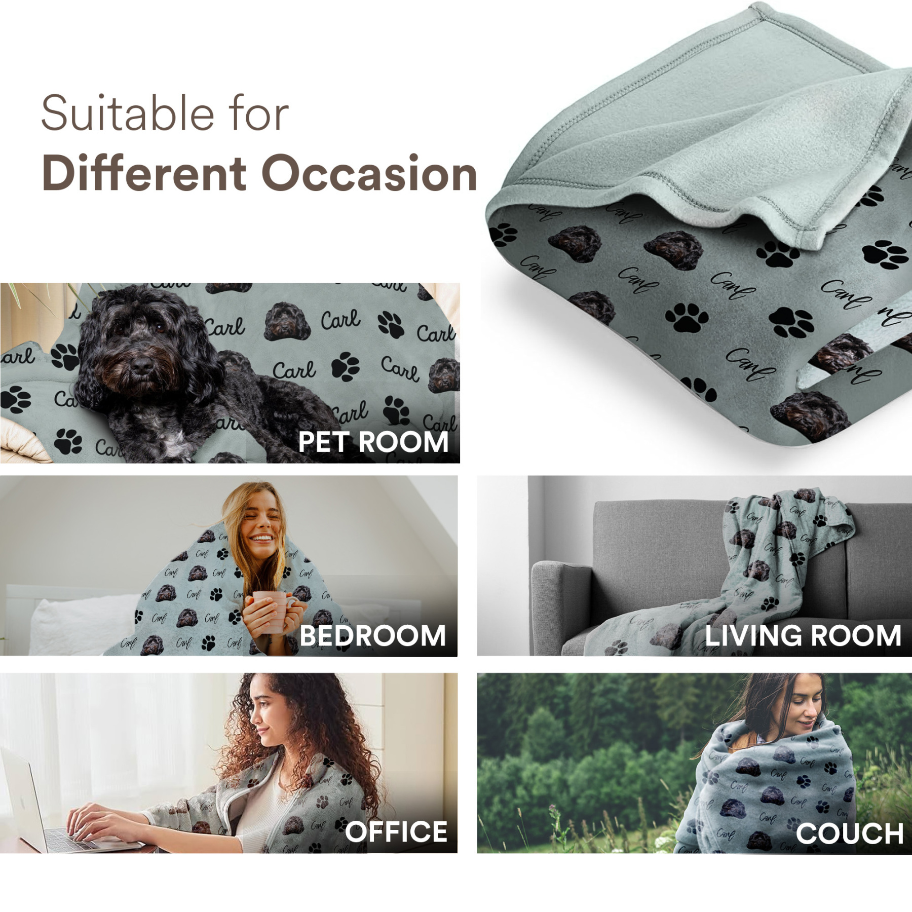 Custom Dog Blanket with Name and Paw Print