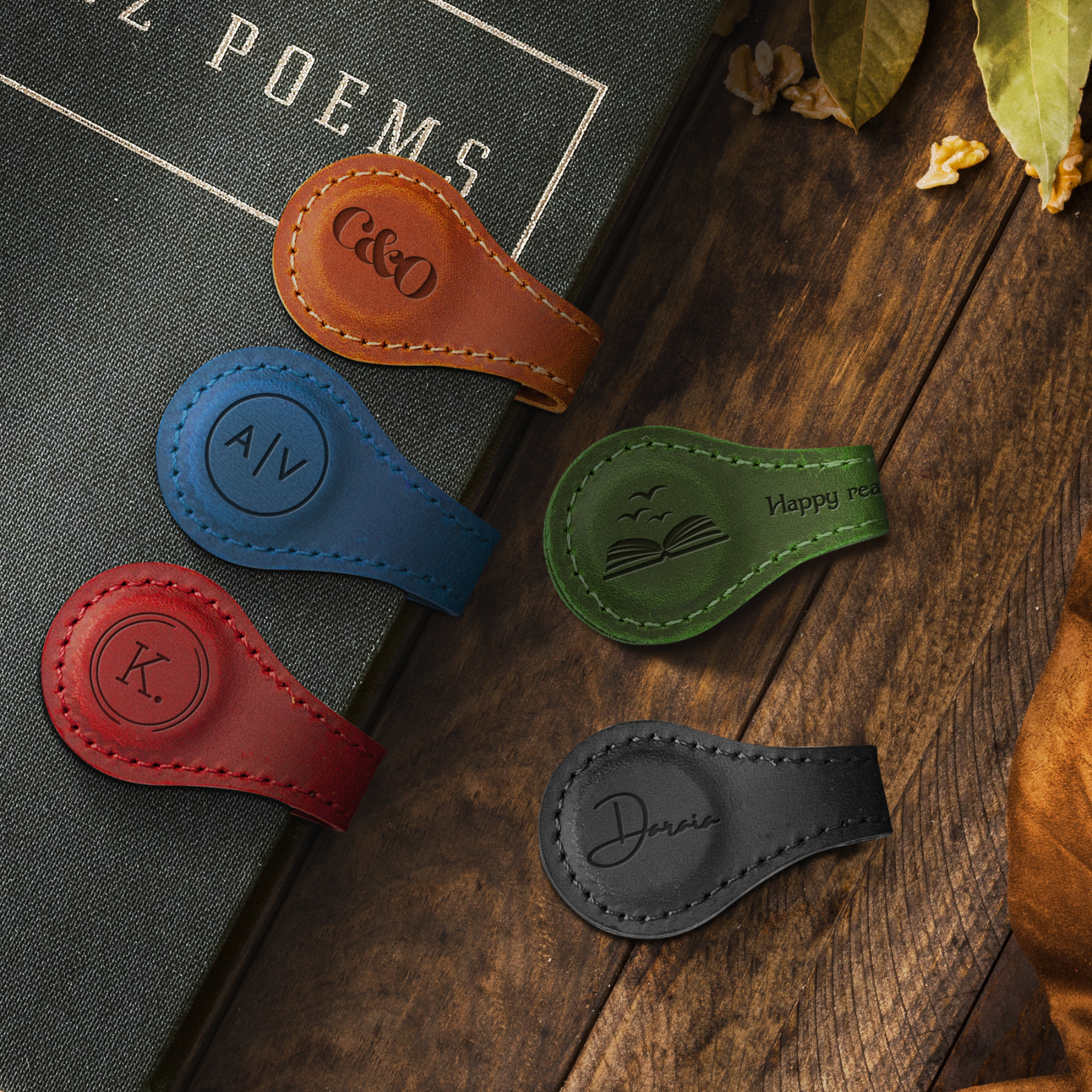 Custom Leather Magnetic Bookmark with Initials