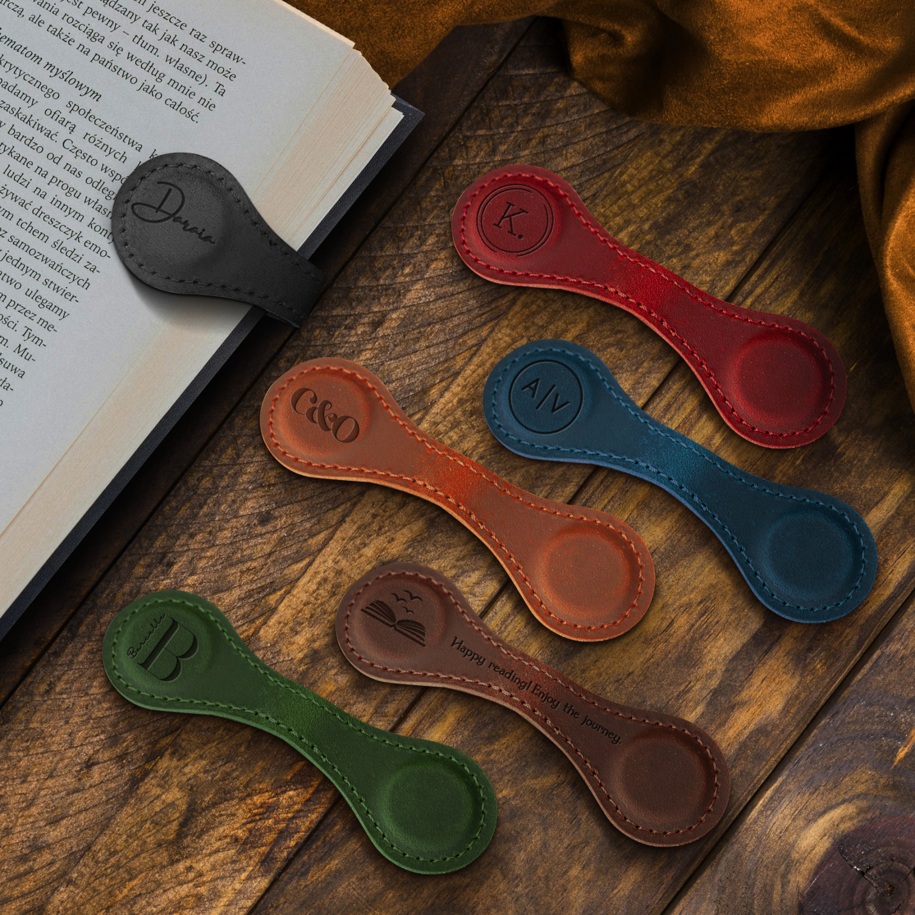 Custom Leather Magnetic Bookmark with Initials