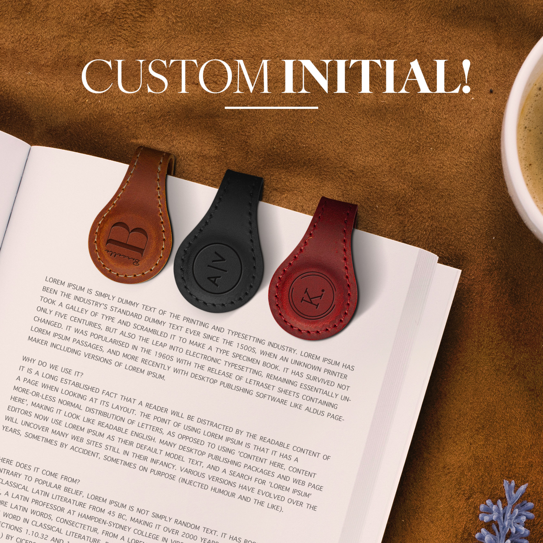 Custom Leather Magnetic Bookmark with Initials